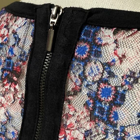 Floral Navy Sheer Long Sleeve Dress Knee Length Piping SZ Small Gothic Ruffle - Picture 6 of 14